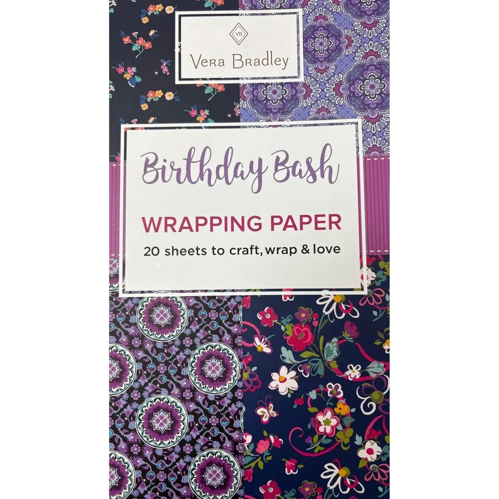 Vera Bradley Birthday Bash Wrapping Paper Book 20 Sheets 18x24 Perforated Floral